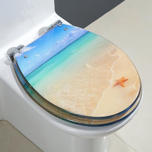 Unikicool Abattant WC,Siège De Toilette en Résine,Siège De Toilette Transparent,Abattant WC avec Frein De Chute,Abattant WC Standard,Siège De Toilette épaissi en Résine,Effets 3D,Muet
