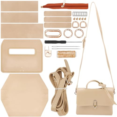 WADORN DIY Nähset Für Handtaschen Aus PU Leder Set Zur Herstellung Einer PU Ledertasche Für Damen Zum Selbermachen von Umhängetaschen Aus PU Leder Für Herstellung Basteltaschen 26x8.5x18cm Weizen