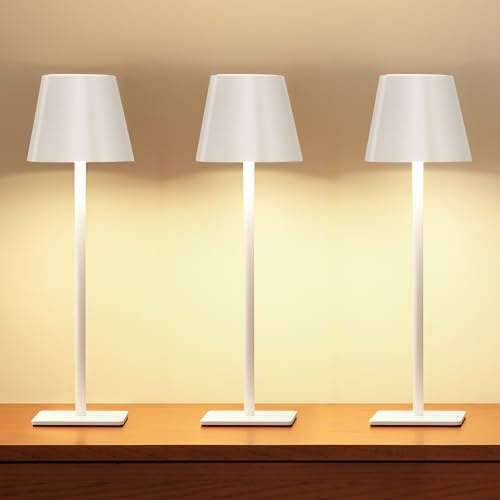 UME Kabellose Tischlampe, batteriebetriebene Lampe – tragbare, wasserdichte, wiederaufladbare Tischlampe mit 3 Farbtemperaturen und stufenlosem Dimmen für Abendessen, Schreibtisch, Café (3, Weiß)