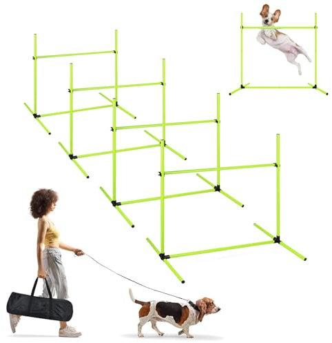 ACXIN Agility Set Hürdenset Hundetraining Zubehör mit 4 Stück Hürden, Slalom Stangen Agility-Ausrüstung für Hunde - Einfach zu transportieren, Höhenverstellbar Inklusive Tasche, 104x70x101cm, Grün