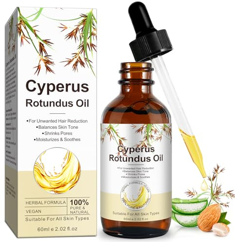 cyperus Rotundus Olja – 100 % ren och naturlig Cyperus Oil för hudvård och hårborttagning, minskar oönskad hårväxt på ett naturligt sätt, rik på flavonoider, 60 ml