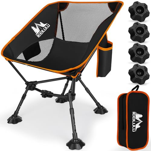 JONRRYIN Campingstuhl Faltbar, Strandstuhl Faltbar Tragbare Camping Klappstuhl mit Beide Seitentaschen 3 Stufen der Höhenverstellung und Mesh Rückwand für Outdoor, Camping, Picknick (1, Orange)