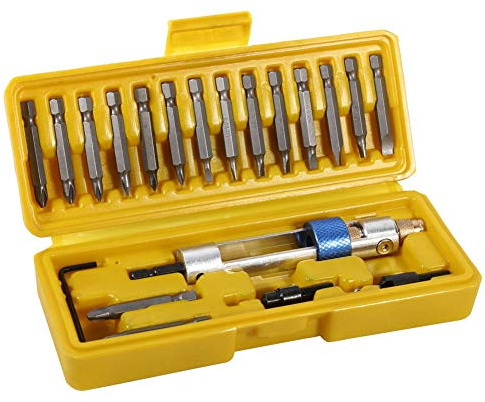 Drill Driver Multi Bit Set with Revolving Head, Alloy Steel Material, 8 Cross Bits and 8 Slot Bits, Convenient Storage Box, for Quick and Efficient Drilling