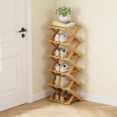 Akloya Vertikales schmales Schuhregal, 6 Etagen, tragbar, zusammenklappbar, ohne Installation, freistehendes Schuhregal für Korridore, Schlafzimmer, Wohnzimmer, Ecke und kleine Räume (6 Tier)