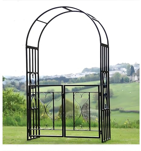 Generisch Rosenbogen Aus Rankgitter Rosenhilfe,Gartenbogen Rankgitter Metall Mit Tür,Rosen Torbogen Spalier Für Kletterpflanzen,Rankbogen Kletterer,HxBxT: 210 X 114 X 52 cm,Schwarz