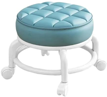Chaise Pivotante Tabouret à Roulettes, Tabouret à 360° avec Roulettes, Petit Tabouret Bas Cuir Sur Roulettes, Pédicure Bouchettes Pivotantes Universelles pour Salon Massage, Coiffure, Spa, Bleu