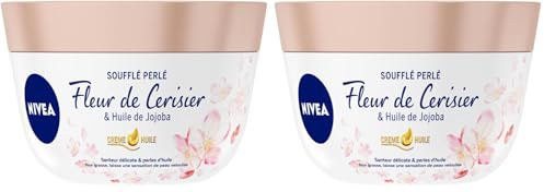 NIVEA Crème-Huile Soufflé Perlé Pot Fleur de Cerisier/Huile de Jojoba (1X200), soin corps hydratant ml (Lot de 2)