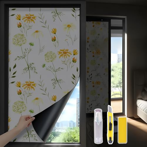 Window Privacy Film, Complete Blackout Window Film for Sun Protection, Opaque Thermal Control Static Cling Glass Film, Removable for Bedroom,Bathroom（11.8 x 78.7 inch） Heat and UV Insulation