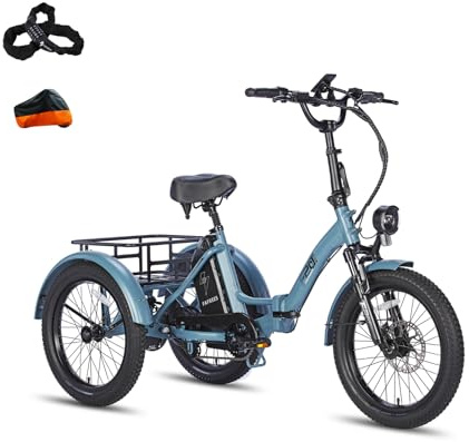 Fafrees F20 Mate Elektro-Dreirad | Klappbar, 48V Akku, 65Nm Motor | 20×3.0 Allwetterreifen, 180kg Lastenfähigkeit, Senioren-E-Bike (18Ah-Basismodell, Blauer Stil 6)
