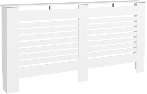 HOMCOM Copritermosifoni a Doghe con Ripiano Portaoggetti, Copricalorifero Moderno, Copertura del Radiatore in MDF, 152x19x81 cm, Bianco