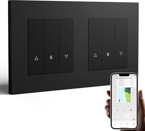 BSEED Dubbel WLAN rullgardinsswitch, infälld med PC-ram, smarta persiennbrytare kräver nollledare, WiFi rullgardinstimer procentuell styrning, kompatibel med Alexa/Google Home, svart
