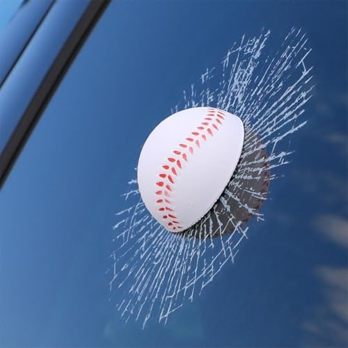 3D Prank Tricky Broken Glass Sticker, Baseball Stereo Window Ball Hits Self Adhesive Decal, Car Window Sticker for Cars, Boats, Trucks Car Styling Bumper Stickers Decals and Magnets