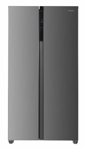 HEINNER HSBS‑H442NFXE++ Side-by-Side Kühlschrank – 442 L Gesamtkapazität, Energieklasse E, Full No-Frost, Inverter-Kompressor, LED-Touch-Display, Inox-Look, 5‑Jahres-Garantie