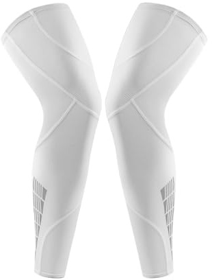 1 paio di manicotti sportivi for le gambe, manicotto a compressione completa for uomini e donne, ginocchio lungo con strisce in silicone antiscivolo Per Polpaccio, Gambaletti Compressione(White,L)