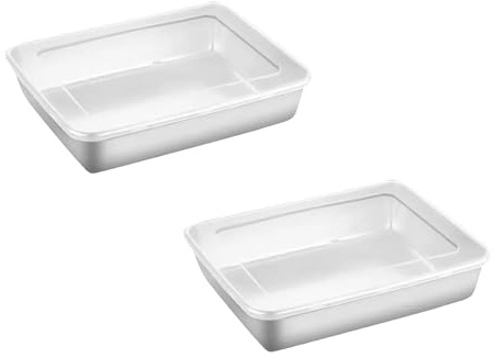 Generisch 2 Stück Edelstahl Backblech Set Edelstahl mit Backform, 25.5x20x5 CM Rechteckiges Kuchenblech mit Deckel,Rechteckig Backform,Ofenblech Backblech für Backen,Braten,Kuchen,Spülmaschinenfest