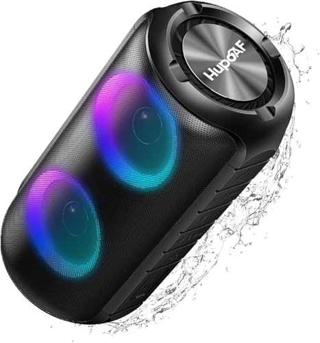 Hupoaf Bluetooth-högtalare med ljus, 2026 Blue Tooth 5.3 musikbox bärbar Bluetooth-låda med 52 mm diameter dubbel högtalare, djup bas, IPX7 vattentät utomhushögtalare för resor/fest
