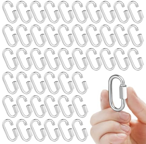 Bosiyrggrl 50 Piezas de Eslabones de Cadena de Acero Inoxidable M3.5, 1,45 Pulgadas, 174 Lb, de Cadena de Bloqueo en Forma de D, Conector de Eslabón de Cadena.