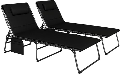 Outsunny 2er Set Sonnenliege klappbar Gartenliege mit Kopfkissen 5-Fach höhenverstellbarer Rückenlehne Seitentasche Liegestuhl bis 120kg belastbar Outdoor Relaxliege für Pool, Strand Schwarz
