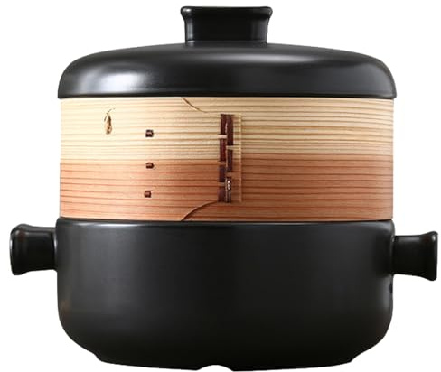 Peakjune Cocotte en Terre Cuite,Donabe Japonais en Céramique,Marmites à Riz en Argile Résistante à La Chaleur Ustensile,Cocotte avec Panier Vapeur,pour ragoût de Soupe,Riz au Poulet braisé