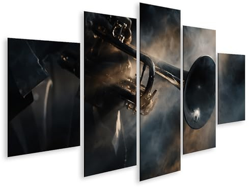 islandburner Bild auf Leinwand Magische Jazz-Trompete Wandbild Wohnzimmer Für Musikliebhaber - 5-teilig