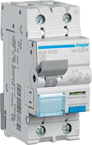 Hager ADA570D FI-Fehlerstrom-Leitungsschutzschalter 1P+N, 10kA, C-Charakteristik, 20A, 30mA, Typ A