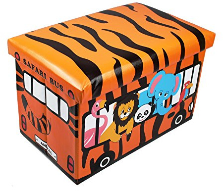 GMMH Hocker 49 x 31 x 31 cm Faltbarer Original Spielzeugbox Spielzeugtruhe Spielzeugkiste AufbewahrungsboxSitzhocker faltbar (Safari)