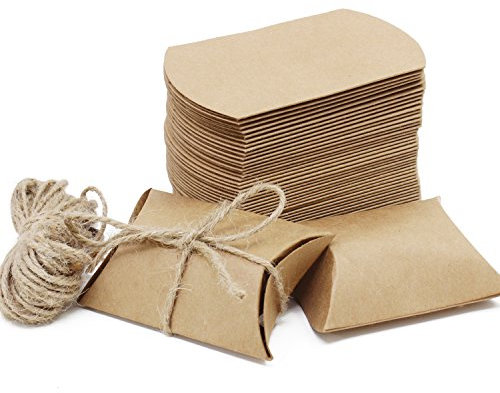 HSEAMALL 50 Stück Kissenschachtel Geschenkbox Hochzeit Süßigkeiten Box Weihnachten Geschenkbox kleine Gastgeschenke für Geburtstag Party Geschenkboxen Taufe,Kraftpapier