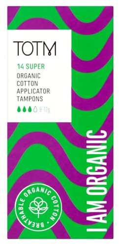 TOTM Organic Cotton Tampons with Biodegradable Cardboard Applicator | Super Absorbency Pack of 14 | Made from Cotton | Soft & Sustainable Natural Tampons for Leak-Free Comfort