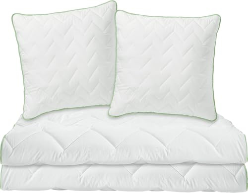 Erwin Müller Bett-Set 4-TLG. Inn, Steppbett, Kissen Seersucker weiß Größe 135x200 cm (80x80 cm) - Wärmestufe 3, Feuchtigkeitsabtransport, Liegekomfort anschmiegsam, pflegeleicht