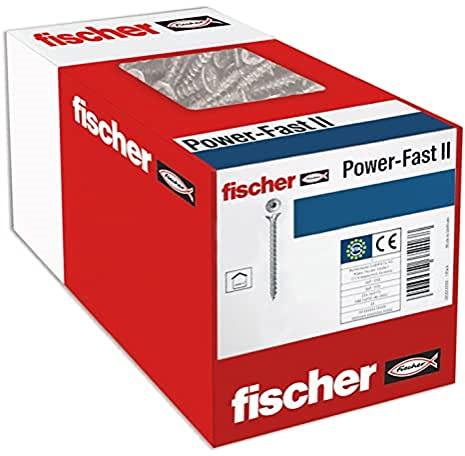 fischer - Vis à bois PowerFast II 3,5x20 Tête fraisée, empreinte TX, zingué blanc, filetage total/Boite de 1000