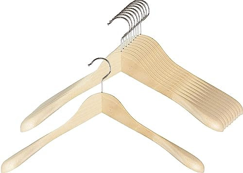 MAWA 10 Stück Garderobenbügel Bingo, Hemden, Blusen, Jacketts, Umweltfreundlich, FSC® Zertifiziert, Buche, 360° Drehbar, 45 cm, Natur