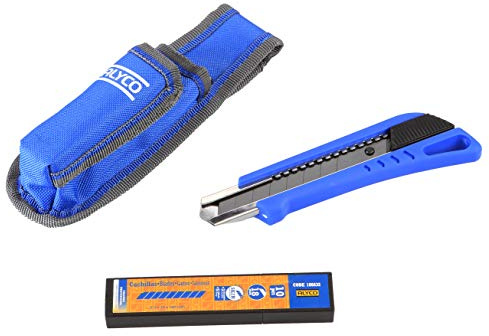 Alyco - Juego de Cúter y 10 Cuchillas Fragmentables de 18 mm de Acero SK2H en Bolsa de Nylon - 186622