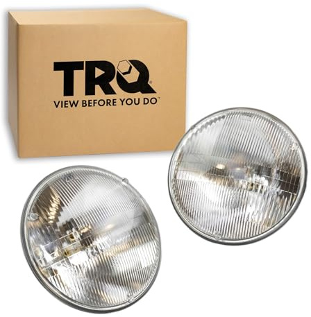 TRQ Left and Right Headlight Assembly Set Round Sealed Beam Compatible with 67-81 Chevrolet Camaro 67-73 Ford Mustang 66-79 Volkswagen Beetle 76-86 Jeep CJ7 97-06 Jeep Wrangler 90-97 Mazda Miata