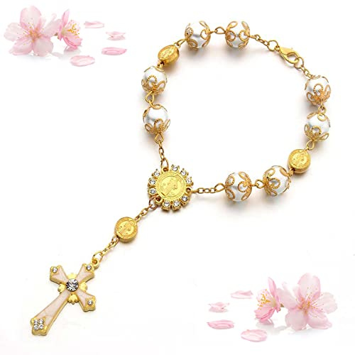 Floatdream Kreuz Christian Rosenkranz Armband, Kreuz Christian Armband, Kreuzperlenarmband, für Geburtstage, Konfirmationen, Kommunionen, Taufen, Partys