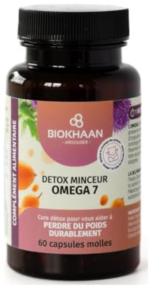 BIOKHAAN - Capsules Huile Argousier - Oméga 7 et Vitamine C – Brûleur de Graisses - Favorise Perte Poids - Ventre Plat - Sans OGM, Gluten - 60 Capsules