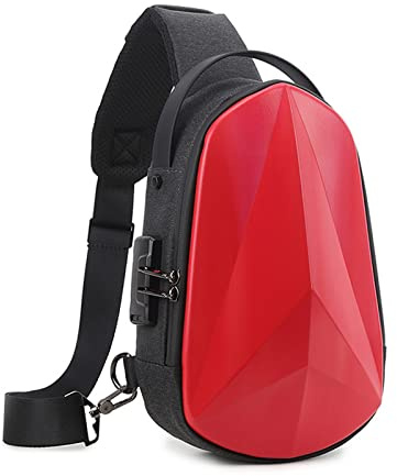 FANDARE Diebstahlschutz Brusttasche Sling Daypacks mit USB-Ladeanschluss Schultertasche Crossbody Bag Umhängetasche Sporttasche Wasserdicht Daypacks für Herren Damen Reisen Wandern Hiking Rot