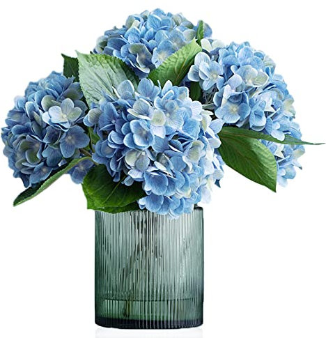 4 Stück Hortensien Blau Hortensien Kunstblumen Hortensie Künstlich Länge 55cm Durchmesser 20cm Künstliche Hortensie Getrocknete Hortensien Kunstblumen Wie Echt Deko Seidenblumen Hochwertig Brautstrauß