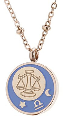 PAMTIER Damen Edelstahl Coin Disc Sternzeichen Halskette 12 Konstellation Sterne Horoskop Anhänger In Roségold Waage