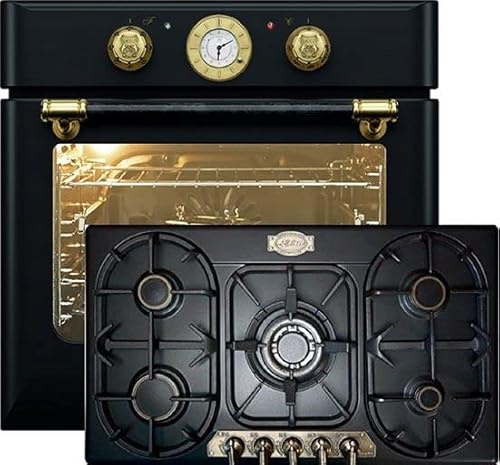 Kaiser set di cottura Autarkic forno da incasso EH 6432 BE Eco+KG 9325 Em, Retro, Elettrico, Girarrosto, 10 funzioni + Piano cottura a gas 90cm, smaltato, 3,8 KW WOK, gas naturale, gas propano