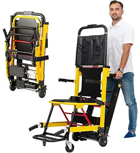 Elektrischer Treppenliftstuhl, zusammenklappbarer leichter Treppenrollstuhl Power Crawler Senioren-Treppenstuhl, elektrischer Handwagen-Treppensteiger, Aluminiumlegierung, Belastung 160 kg,Yellow