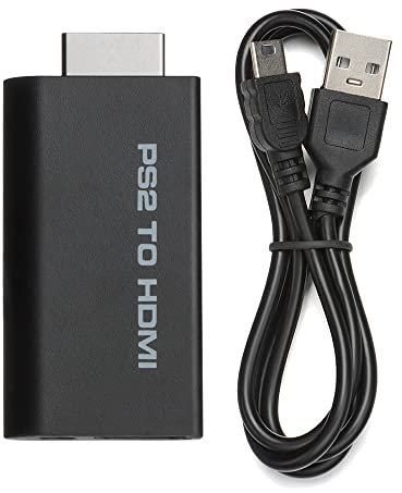 HomeSoGood Adattatore convertitore da PS2 a HDMI, adattatore convertitore audio video con uscita audio da 3,5 mm per display HDTV HDMI supporta tutte le modalità di visualizzazione PS2 (nero)