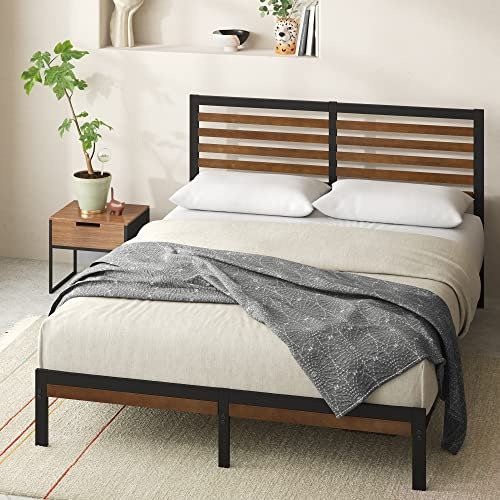 Zinus Kai Bett 180x200 cm - Höhe 23cm - Bambus und Metall Plattform Bettgestell mit Kopfteil und Stahl Lattenrost - Braun und Schwarz
