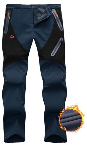 Pantaloni Uomo Sci Neve Impermeabili Softshell con Fodera in Pile per Snowboard, Escursionismo, Zip Gamba