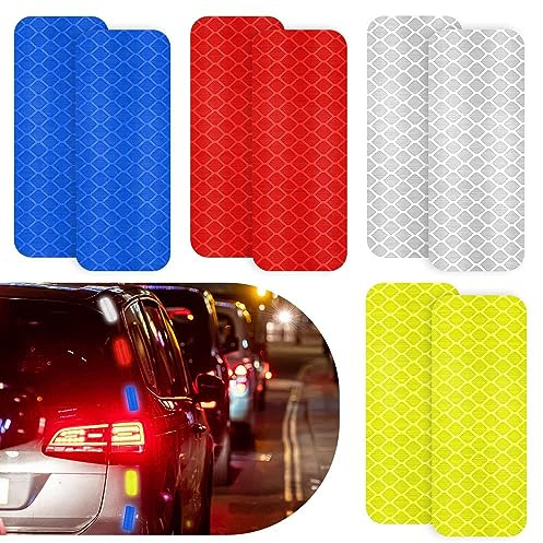 Auto- und Fahrrad-Reflektorstickerband - 8 Stück selbstklebende Warnsticker für Motorräder, reflektierende Streifen für die Nachtsicht-Vorsicht auf Lastwagen Anhängern Helmen in Rot Blau Weiß Gelb