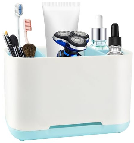Porta Spazzolini Bagno in Plastica, Organizer Portaspazzolino Elettrico da Bagno, Spazzolino da Denti Staccabile Stand, con Fondo Antiscivolo, 5 Scomparti Regolabile per Il Bagno, Blu