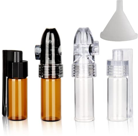 4-Pack Gewürzpulver-Pulver Dosierer Werkzeuge mit Löffel, kleine Aufbewahrungsflasche mit Mini-Trichter und Löffel Sniffer Set, Integrierte Tragbare Aufbewahrungsflasche für Reisen im Freien
