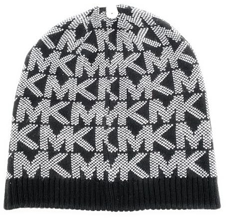 Michael Kors Mütze I Damenmütze I Beanie I Wintermütze I Strickmütze I One Size I Weiche Acrylwolle I Logo (Schwarz-Silber)