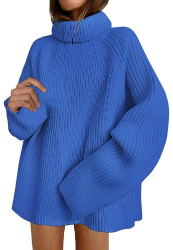 HANXIULIN Pullover Tailliert Damen 2023 Winterpullover, übergroßer Rollkragenpullover, langärmelig, grob gestrickt, Tunika-Pullover Tasche Flieder (Blue, L)