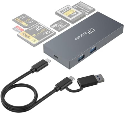 JMT Lector de tarjetas USB 3.2 Gen 2 CFexpress de 10 Gbps tipo B/CF/SD/TF/MS/XD/USB Hub de tarjeta de memoria para accesorios de laptop (CR353 8 en 1)