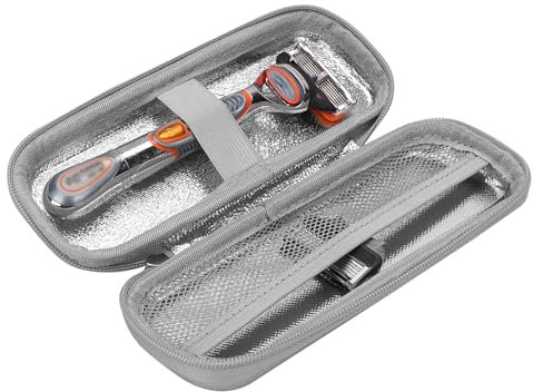 Linkidea Hartschalen-Schutzhülle für Rasierhobel, kompatibel mit Gillette Fusion 5, Mach 3, ProGlide, Rasierer-Tragetasche (Silber)